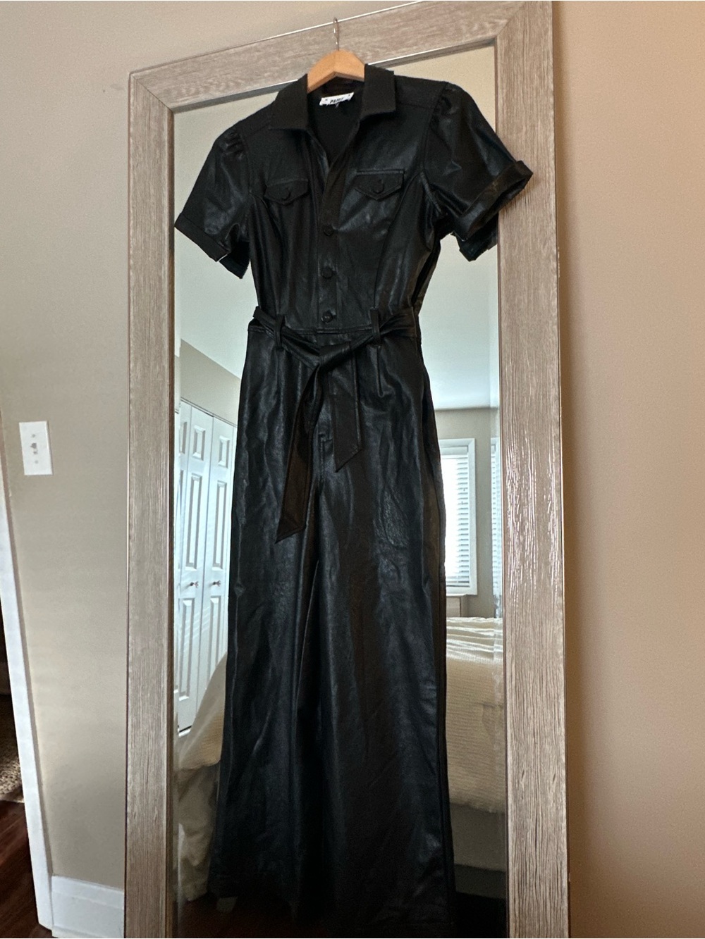 PAIGE x Revolve Black Faux Leather Short Sleeve Jumpsuit Size XS